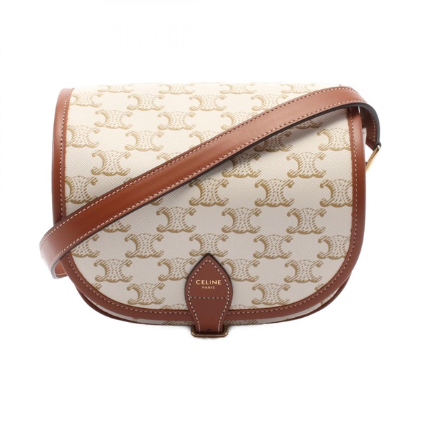 CELINE Falco Medium Triomphe Shoulder Bag canvas leather Beige Brown NEW women
