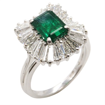 JEWELRY Emerald Diamond Ring 18KWG White Gold Green Used women US size 6.5