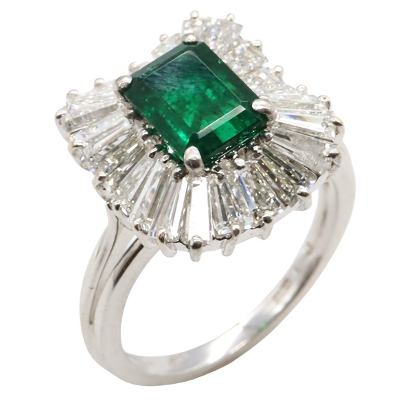 JEWELRY Emerald Diamond Ring 18KWG White Gold Green Used women US size 6.5