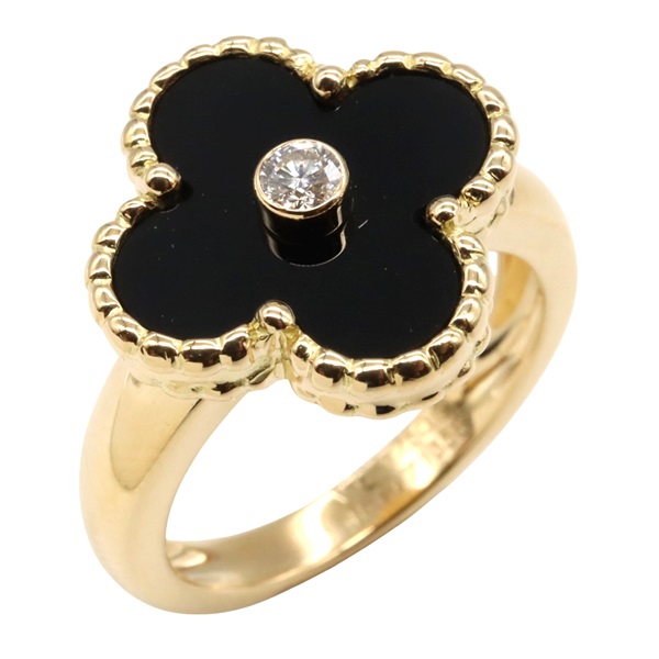 Van Cleef & Arpels Vintage Alhambra Ring Diamond 18KYG Gold Onyx US size 4.5 #48