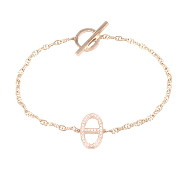 HERMES Chaine d'Ancre Contour Bracelet Diamond 18KPG Pink Rose Gold Used Women