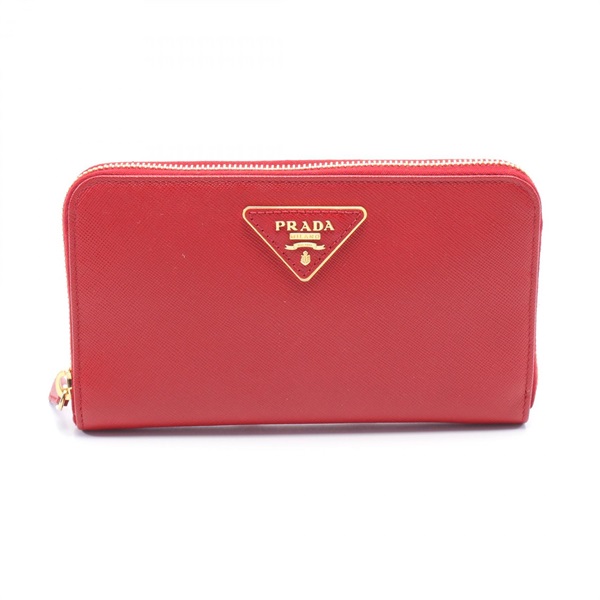 PRADA SAFFIANO Triangle Around long wallet Saffiano leather Red Used Women