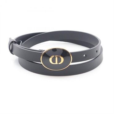Christian Dior CD logo belt leather Black Used Women