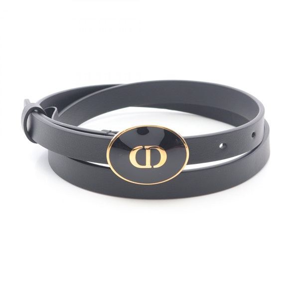 Christian Dior CD logo belt leather Black Used Women