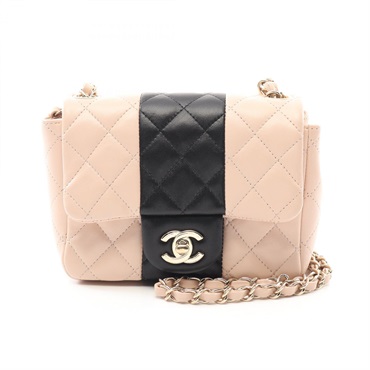 CHANEL Mini Matelasse Chain Shoulder Bag A35200 Lamb leather Pink Black Used GHW