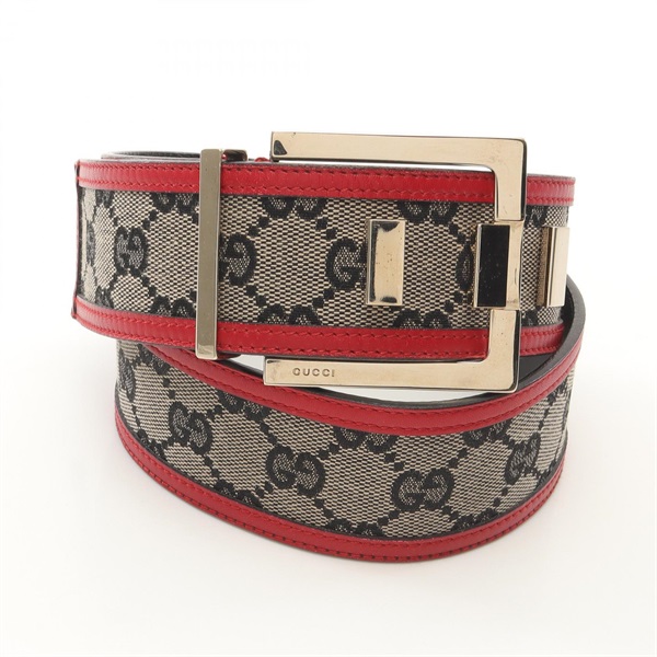 GUCCI GG canvas Belt 037 0394 leather Beige Black Red Used Women GHW