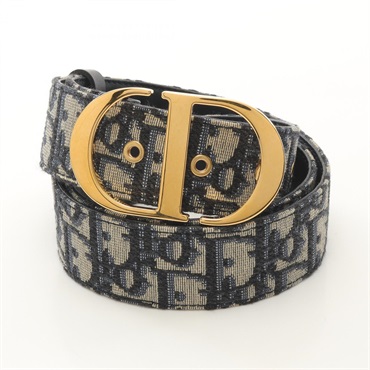 Christian Dior CD Buckle Oblique Jacquard belt canvas leather Navy Used 103cm