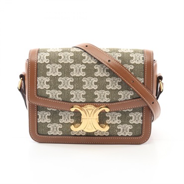 CELINE Teen Triomphe Shoulder Bag 188882 canvas leather Khaki Brown Used women