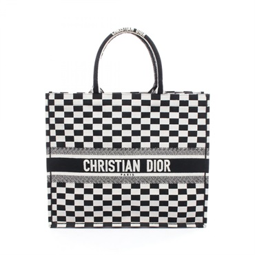Christian Dior BOOK TOTE Large Handbag canvas Black White Used Women