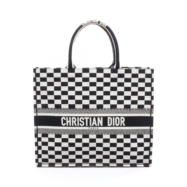 Christian Dior BOOK TOTE Large Handbag canvas Black White Used Women