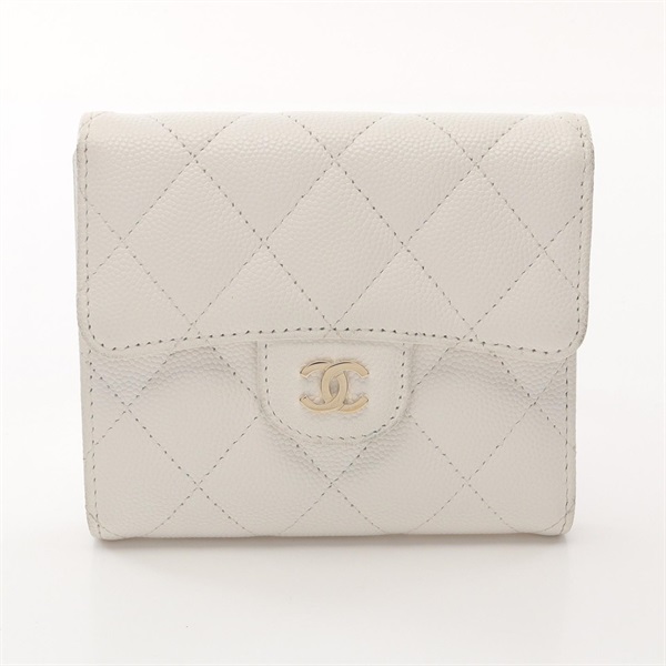 CHANEL Classic Small Flap Matelasse Tri-fold Wallet AP0231 Calfskin White GHW