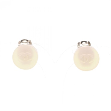 CHANEL clip Earrings Stainless Steel Plastic White Silver Used COCO