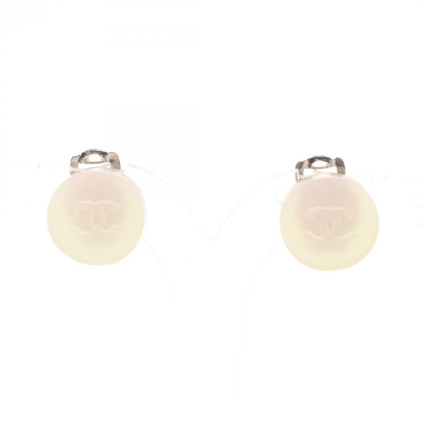 CHANEL clip Earrings Stainless Steel Plastic White Silver Used COCO