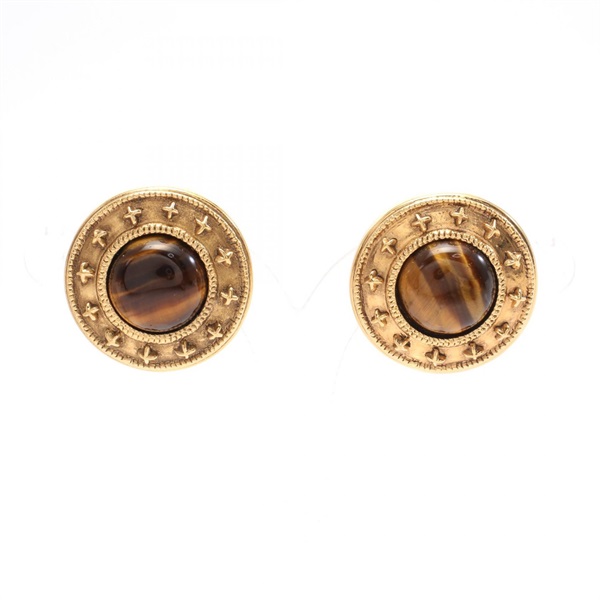CHANEL clip Earring Gold Plated Tiger Eye Gold Brown Used