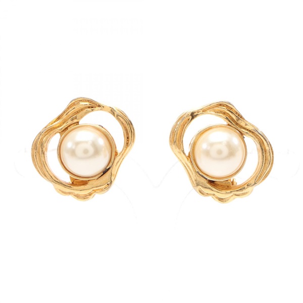 CHANEL clip Earrings Gold Plated Artificial pearl Gold White Used