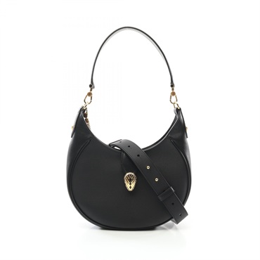 BVLGARI Serpenti Ellipse 2way chain Shoulder Hand Bag leather Black Used Women