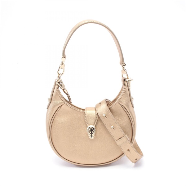 BVLGARI Serpenti Ellipse 2way shoulder Handbag leather Gold Used Women crossbody