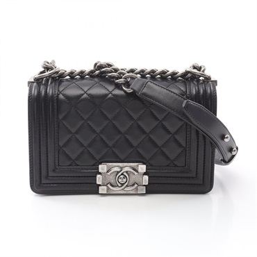 CHANEL Boy Chanel Small Shoulder Bag A67085 Lamb sheep leather Black Used SHW CC