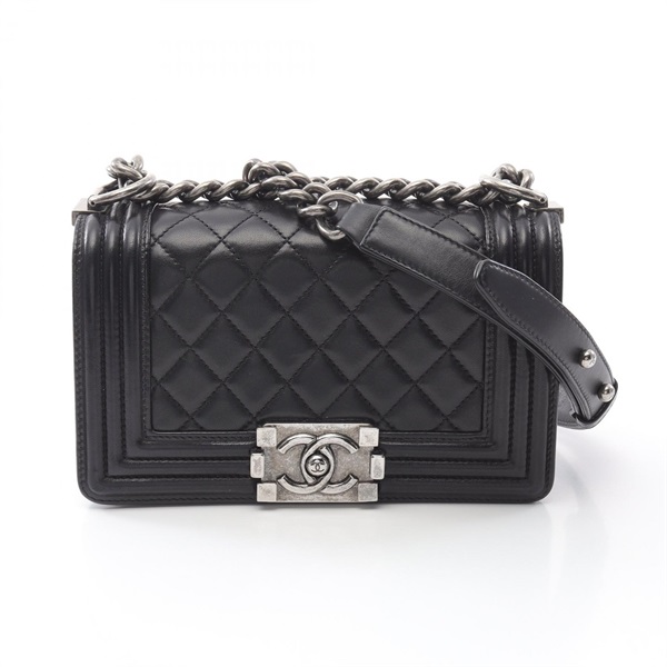 CHANEL Boy Chanel Small Shoulder Bag A67085 Lamb sheep leather Black Used SHW CC