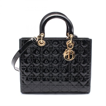 Dior Lady Dior Large Cannage 2way shoulder Handbag Patent leather Black Used