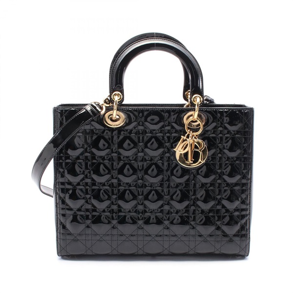Dior Lady Dior Large Cannage 2way shoulder Handbag Patent leather Black Used