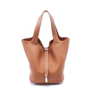 HERMES Picotin Lock MM Gold Handbag Clemence leather Brown Used Women C SHW