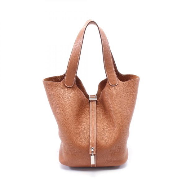 HERMES Picotin Lock MM Gold Handbag Clemence leather Brown Used Women C SHW