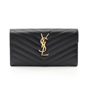 SAINT LAURENT Bifold long purse Wallet 372264BOW011000 leather Black NEW