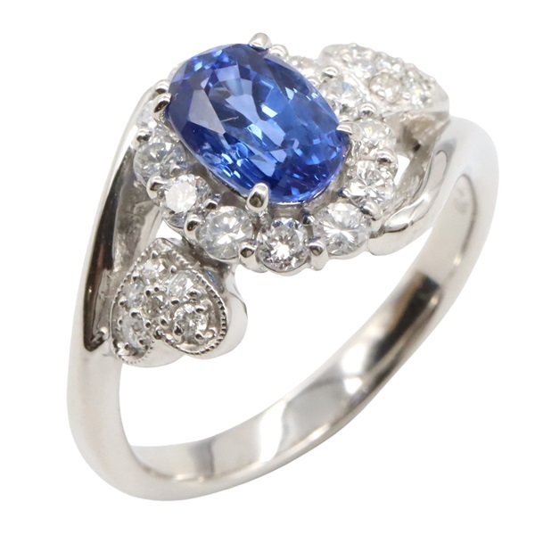 JEWELRY Sapphire Diamond Ring Pt900 Platinum Blue Used women US size 5.75