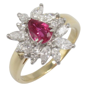 JEWELRY Pink sapphire diamond Ring 18KYG Yellow Gold Red Used women US size 6