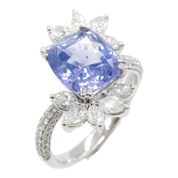 JEWELRY Sapphire Diamond Cluster Ring Pt950 Platinum Blue Used Women US Size 6.5