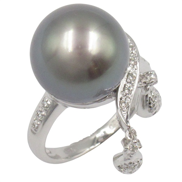 JEWELRY Tahitian pearl Diamond Ring 18KWG White Gold Used Women US size 5.75