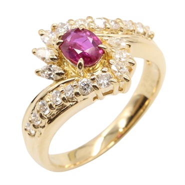 JEWELRY Ruby Diamond Ring 18KYG Yellow Gold Red Used women US size 5.75