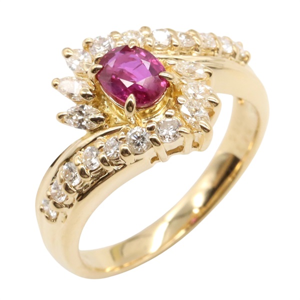 JEWELRY Ruby Diamond Ring 18KYG Yellow Gold Red Used women US size 5.75