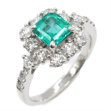 JEWELRY Emerald Diamond Ring Pt900 Platinum Green Used Women US Size 5.5