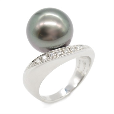 JEWELRY Black Butterfly Pearl Diamond Ring 18KWG Used Women US Size 5.75