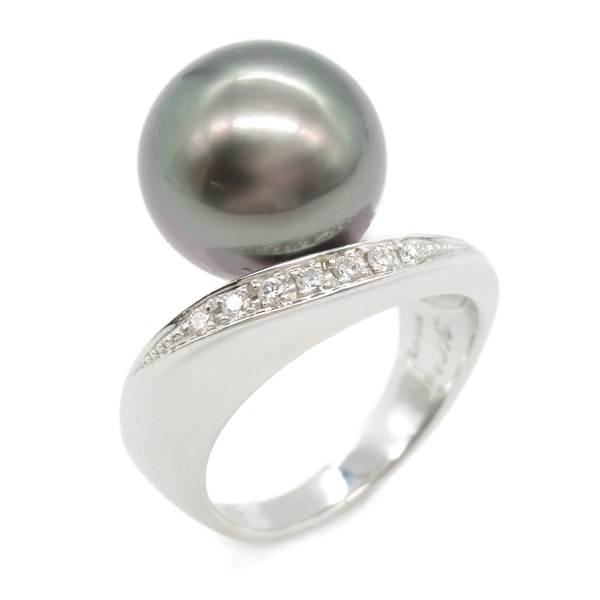 JEWELRY Black Butterfly Pearl Diamond Ring 18KWG Used Women US Size 5.75