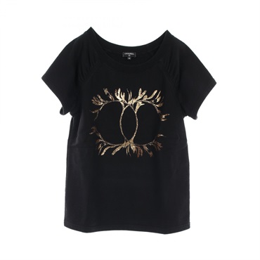 CHANEL COCO Mark T-shirt Tops P57840K07626 18C cotton Black Gold Used Women XS