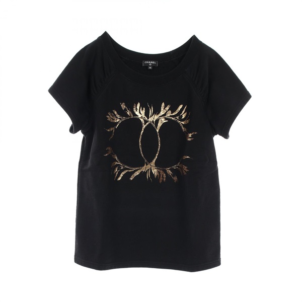 CHANEL COCO Mark T-shirt Tops P57840K07626 18C cotton Black Gold Used Women XS