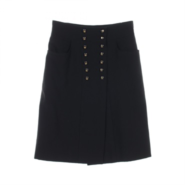 CHANEL COCO Mark button skirt jupe #42 wool Black Used