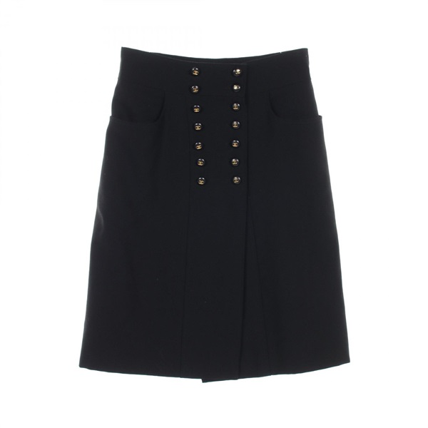 CHANEL COCO Mark button skirt jupe #42 wool Black Used