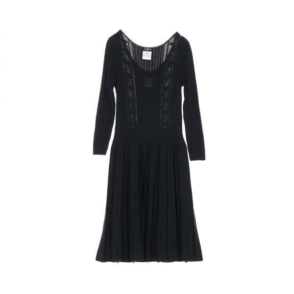 CHANEL COCO Mark Dress P2664V00004 Rayon Black Used Women Size 38 CC