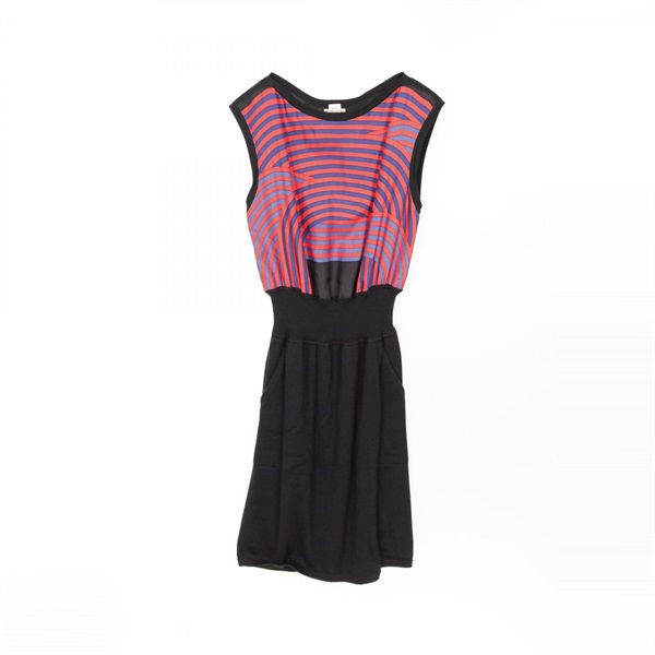 HERMES Dress 37-7757 #36 sleeveless silk cashmere Black Red Blue Used Women