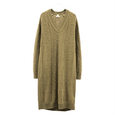 HERMES Long Sleeve V-Neck Knit Dress 2H25096D6 Wool Brown #38 Used Women