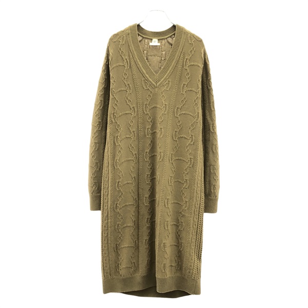 HERMES Long Sleeve V-Neck Knit Dress 2H25096D6 Wool Brown #38 Used Women