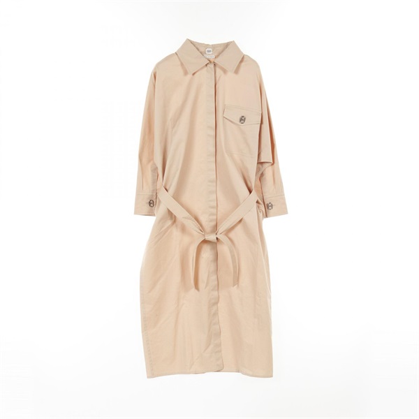 HERMES Chaine D'Ancre Belted Dress 3E0548DX Cotton Beige #34 Used Women
