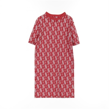 HERMES Cliquetis Dress #38 short sleeves 2E4501DG cotton Brown White Used Women