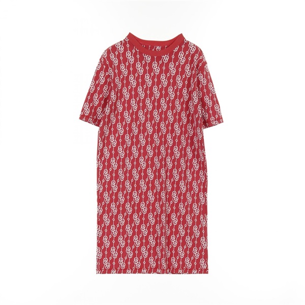 HERMES Cliquetis Dress #38 short sleeves 2E4501DG cotton Brown White Used Women