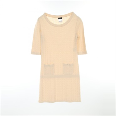 CHANEL COCO Mark button Dress P45651 cotton Beige Used Women size 38