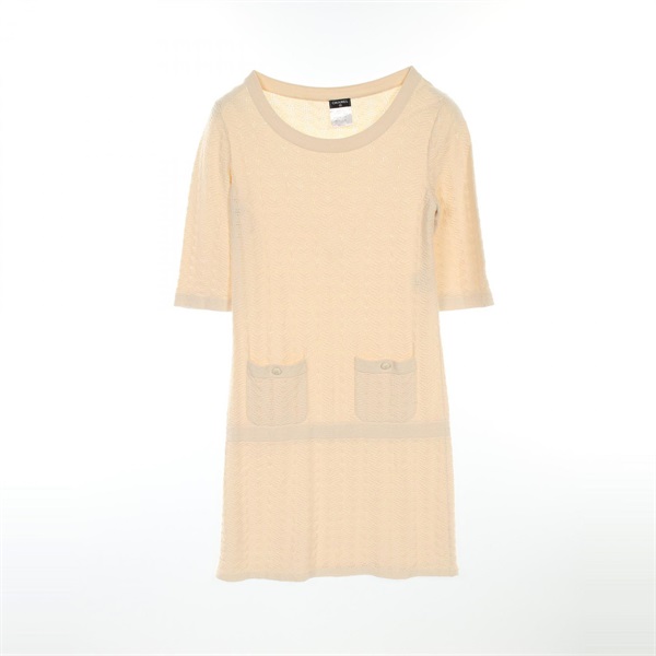 CHANEL COCO Mark button Dress P45651 cotton Beige Used Women size 38